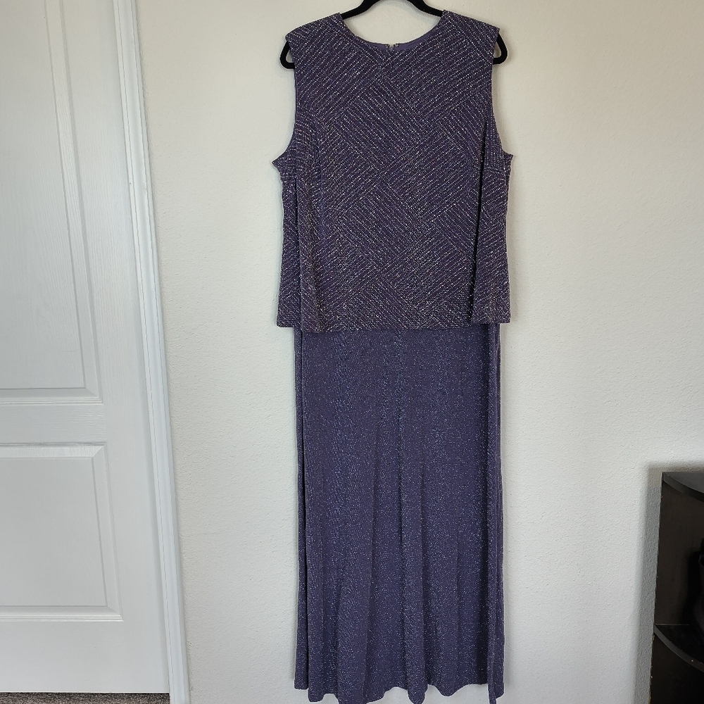 Alex Evenings Glitter‎ Embellished Jacquard Maxi Gown Size 22W Petite Purple